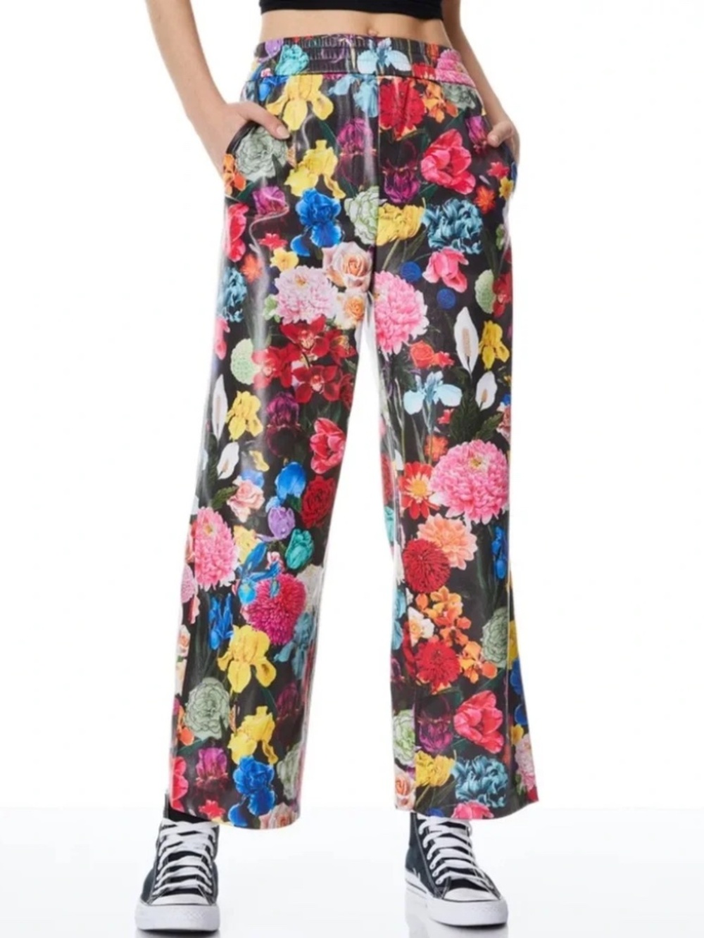Alice and Olivia Floral Benny vegan leather pant size medium